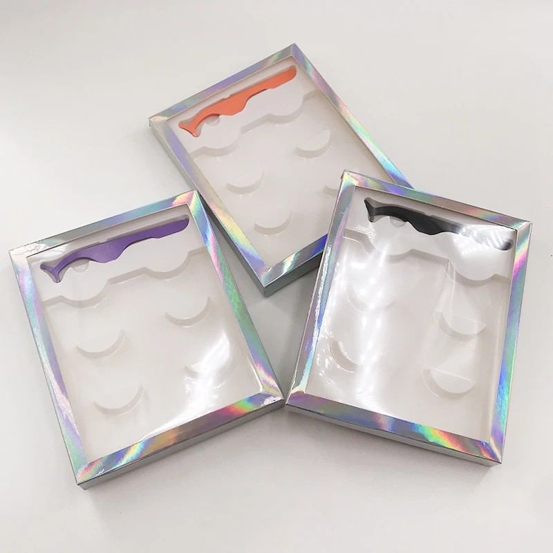 20pcs/lot Empty 3 Pairs in One Tray Holographic Lashes Packaging with Lash Tweezer White Tray