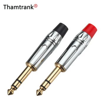 

10pcs Jack 6.35 High quality Nickel plated Audio Plug Connector 6.35mm stereo microphone Plug Assembly adapter Black & Red