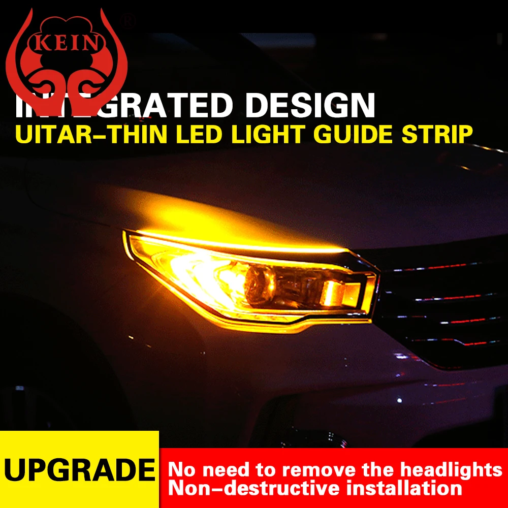 

KEIN 2pcs Ultrafine DRL Led Bulbs Tubes Daytime Running Lights Car Light Guide Led Strip Waterproof External Turn Signal Yellow
