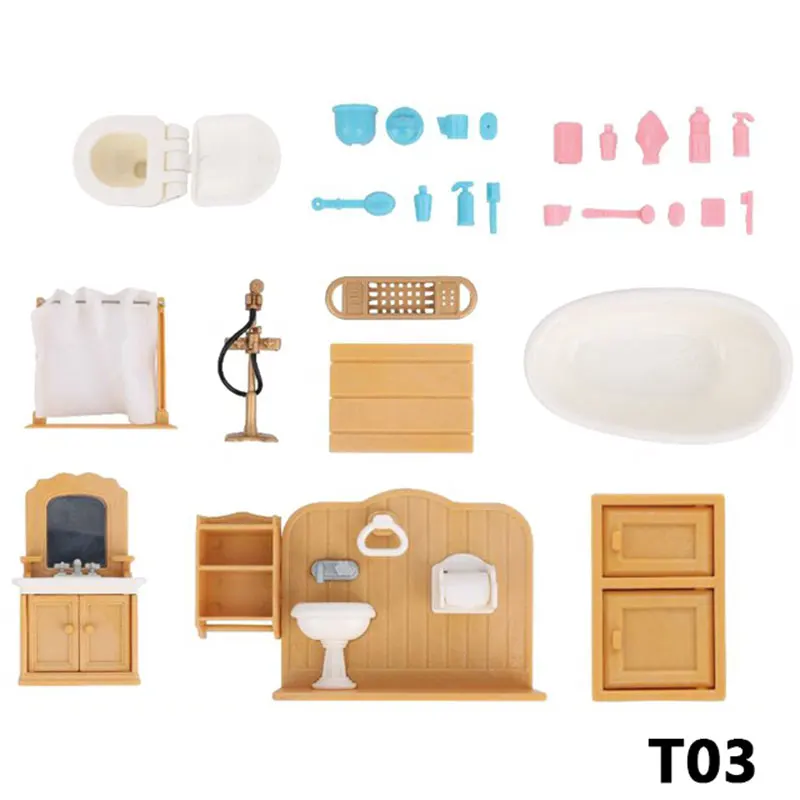 Toy Furniture-Toys Doll-House Bathroom-Set Villa Pretend-Play Forest Family Girl Restaurant