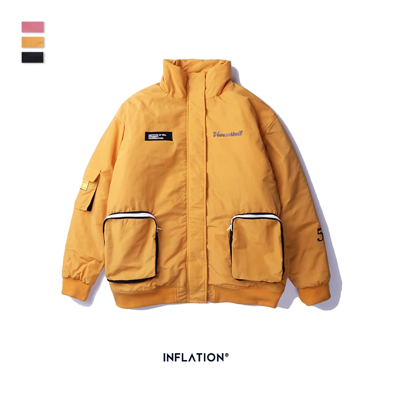 INFLATION Зимняя Мужская Утепленная куртка с капюшоном и хлопковой подкладкой, уличная одежда, мужские парки с хлопковой подкладкой, зимняя мужская уличная куртка - Цвет: Yellow