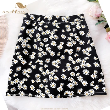 

SISHION Floral Print Women Ladies Summer Skirt WF0106 High Waist Black White Sexy Short Mini Women Skirt 2020