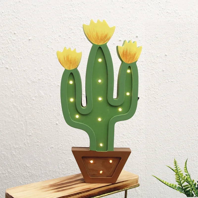 

ZMISHIBO Wooden Cactus Pineapple Night Light Girl Bedroom LED Decor Wall Hanging Lamp Kids Toy Night Lamp Party Holiday Lighting