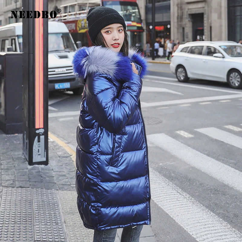 

NEEDBO Winter Jacket Women Long Parka Warm Thicken Ladies Puffer Coat Warm Winter Glossy Cool Parka Elegant Casaco Femie Jacket