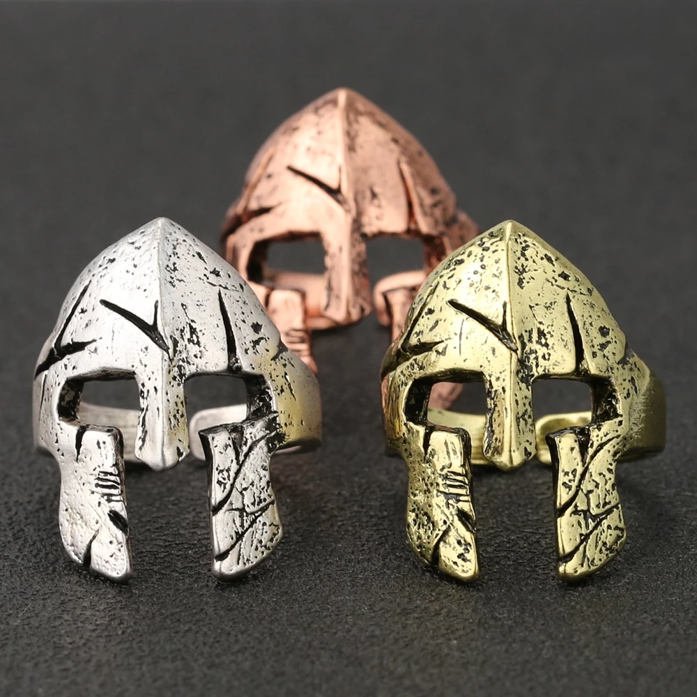 

Spartan Helmet Ring Hero Mask Sparta Spartacus Warrior Skull Statement Vintage Antique Punk Gothic HipHop Rome Jewelry Wholesale