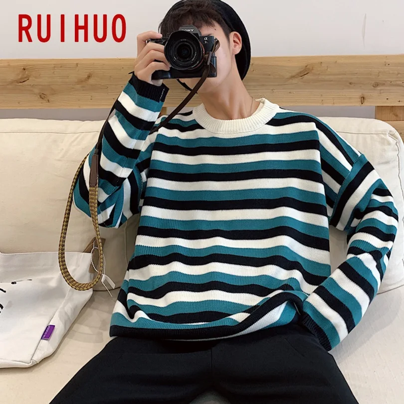 RUIHUO, Цветной полосатый зимний свитер, мужской Рождественский свитер, мужское зимнее пальто, пуловер и свитеры для мужчин, осенняя одежда, XXL