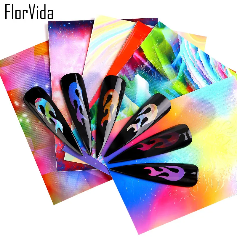 FlorVida, стиль, клей, пожарный лазер, дизайн, наклейки для ногтей, цветные, Хэллоуин, губы, наклейки для ногтей, сделай сам, наклейка - Цвет: Flame