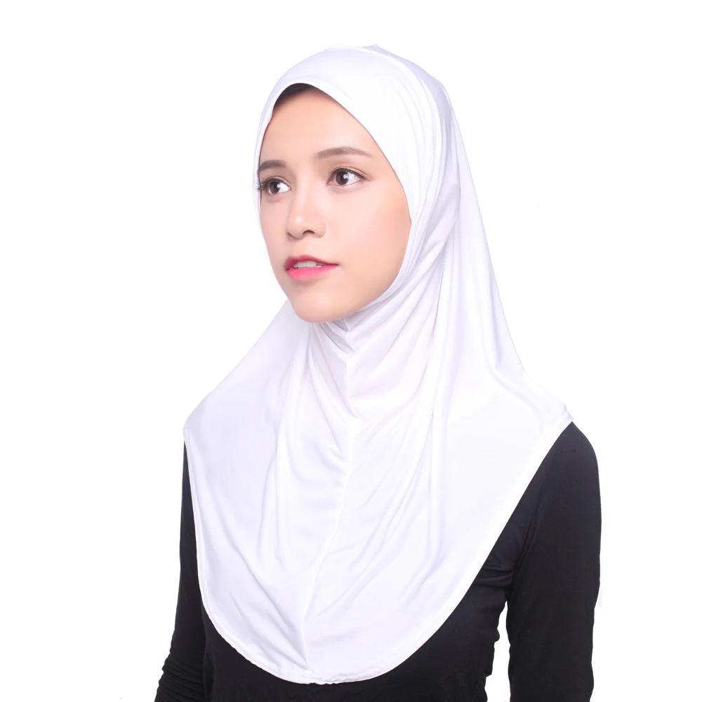 Мусульманский хиджаб, исламский тюрбан-Джерси, женский черный ниндзя шарф, шапки, мгновенный головной шарф, полное покрытие, внутренняя отделка, шапки - Цвет: White