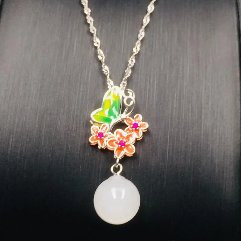 Модное ожерелье из радужной оболочки S925 с кулоном чистого серебра Hetian Jade в 2019