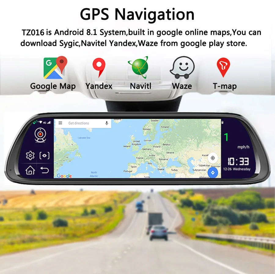 QUIDUX 4 г ADAS Автомобильный dvr камера 1" Android 8,1 поток медиа зеркало заднего вида FHD 1080 P Wi Fi для панели, GPS Cam Регистратор Видео регистраторы