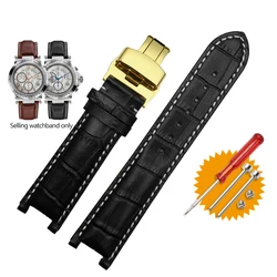 Luxurious Genuine Leather Watchband with Butterfly Buckle Bracelet - 20mm - 12mm (Black White - gold)