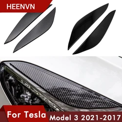 Heenv n – sourcil de lampe pour Tesla modèle 3 2021, accessoires de bande décorative en fibre de carbone ABS, feu avant de voiture 