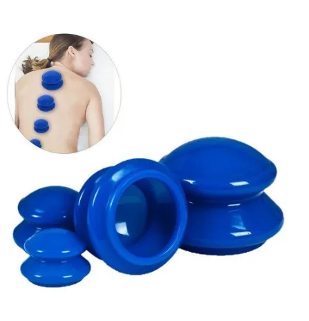 4 шт., силикон для здравоохранения, вакуумные банки, чашки, чашки для массажа шеи, лица, спины, чашки, массажная банка для расслабления всего тела - Цвет: Синий