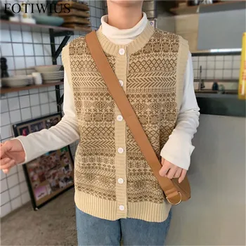 

Ethnic Vintage Knitted Coat Spring Autumn Knit Sweater Vest Women O-Neck Single Breasted Casual Waistcoat Chaleco Mujer