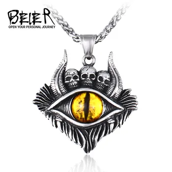 

Beier 316L stainless steel Gothic Evil eye Pendant Necklace with skull For Man And Woman Personality Chain Jewelry LHP150