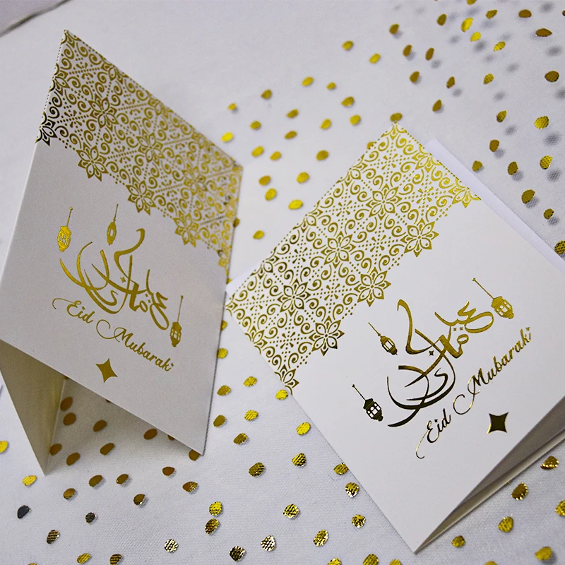Eid Party Decorations Greeting Cards Kids Happy Eid Mubarak Cards 6 Pack Mini Cards with envelopes White/Gold