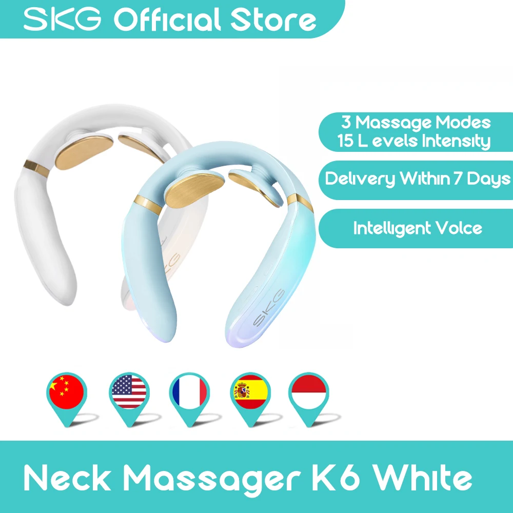 SKG Smart Neck Massager K6 Electric Pulse Pain Relief Cervical Massaging Voice Prompt 4 Modes 15 Intensity Heat Neck Massaging