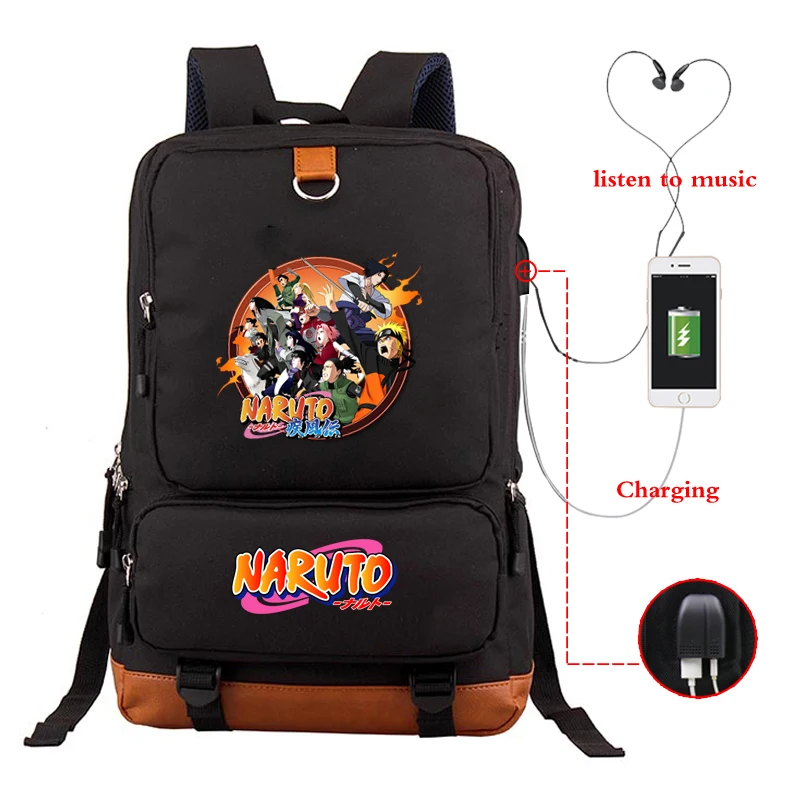 Унисекс Наруто печать usb зарядка Bookbag веселый рюкзак для мальчиков/девочек Студенческая Школьная Сумка подростковая повседневная большая сумка - Цвет: 807usb-ff-1122-3(11)