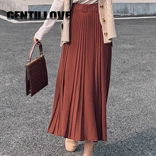 Винтажная зимняя женская толстая юбка-свитер эластичная высокая талия плиссированная трикотажная юбка миди трапециевидная Женская однотонная элегантная юбка
