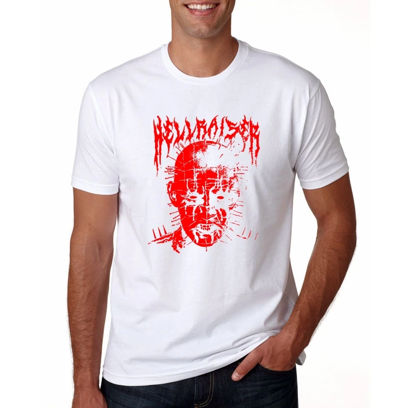 Футболки черный металл Pinhead Hellraiser Puzzlebox Хэллоуин для мужчин вырез лодочкой короткий рукав футболки на продажу Мужские футболки дизайн хлопок