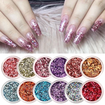 

1 Box Rose Gold Nail Sequins Colorful Bling Nail Glitter Powder Mixed Size Nails Flakies Paillette 3D Nail Art Decoration