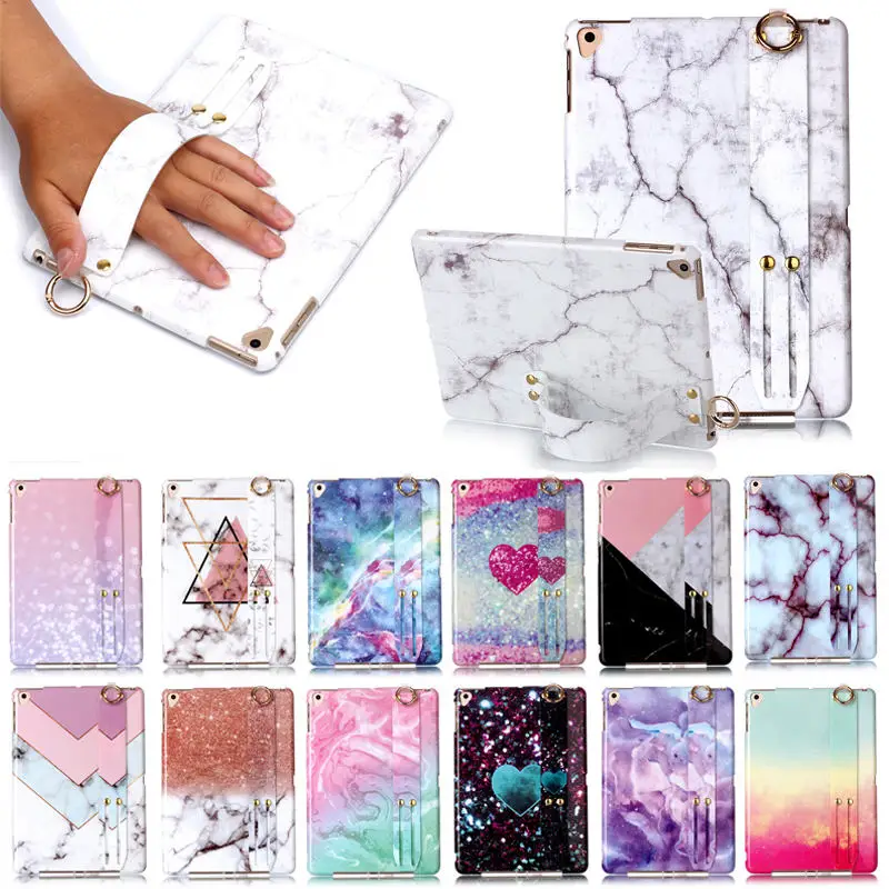 

Fashion Marble Stone Tablet Case for Apple iPad Air 2 9.7 inch Wristband Hand Holder Finger Ring Stand Soft TPU Cover for iPad 6