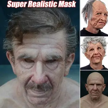 

Old Man Scary Mask Halloween Masks Full Head Latex Mask Party Cosplay Funny Face Mask Old Woman Realistic Head Helmet Adult Mask