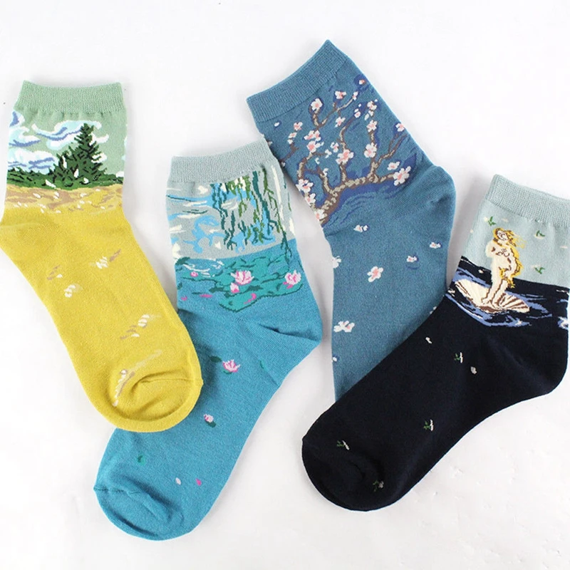 

New Cute Women Retro Pattern Sock Soft Warm Breathable Ankle-High Casual Cotton Sheer Socks