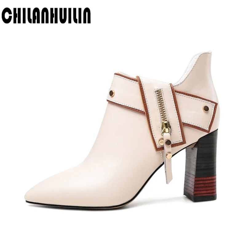 

brand shoes Retro women boots vintage block heel ankle boots side zipper high heels women autumn winter party dress shoes black