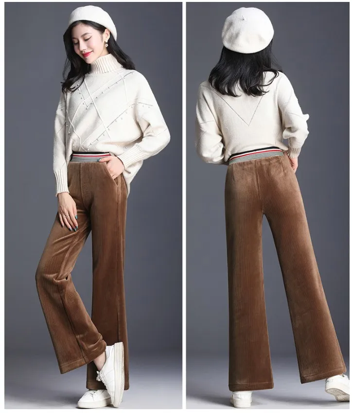 Разноцветные эластичные женские широкие брюки, вельветовые повседневные свободные брюки на осень и зиму, модные теплые плотные женские брюки YT80248