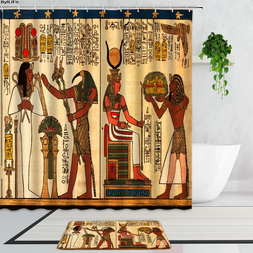 

Ancient Egyptian Pharaoh Shower Curtains Egyptian Culture Art Fabric 3D Printing Bathroom Curtain Set Anti-Slip Bath Mats Carpet