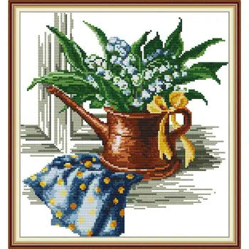

Greenery Joy Sunday Cross Stitch Patterns 14CT 11CT Counted Printed Fabric DIY Handmade Embroidery Thread Sets Needlework Sets