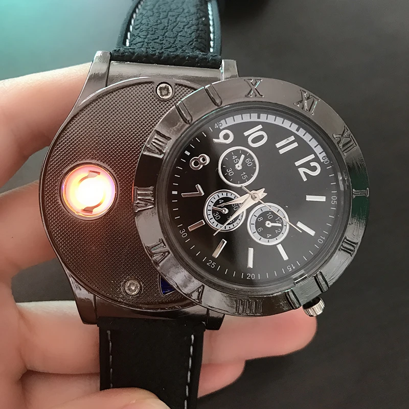 USB Charging Lighter Watch Windproof Electronic Flameless Watches Men Quartz Clock relogio masculino | Наручные часы
