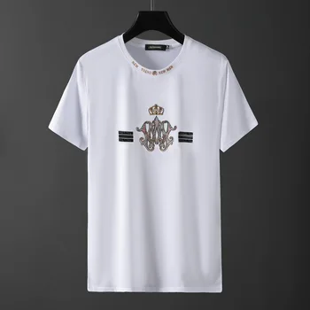 

2020 Crown Embroidery Men T Shirts High Quality Mercerized Cotton O Neck Short Sleeve T-shirt for Man Camiseta Fashion Hombre