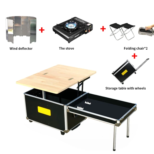55L Outdoor Kitchen Portable Folding Kitchen Hiking Camping Cooking Table With SInk Wind Shield Running Water Camp Table Set Hot Kitchen Kit C