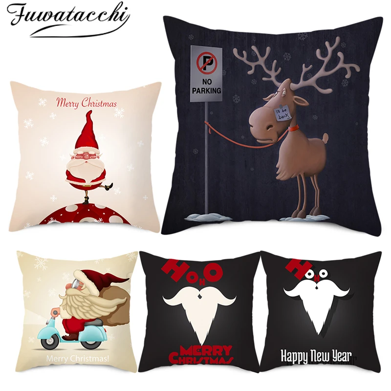 

Fuwatacchi Cartoon Cushion Covers Santa Claus Pillow Cover for Sofa Throw Pillowcases 45*45cm Christmas Decorations for Home