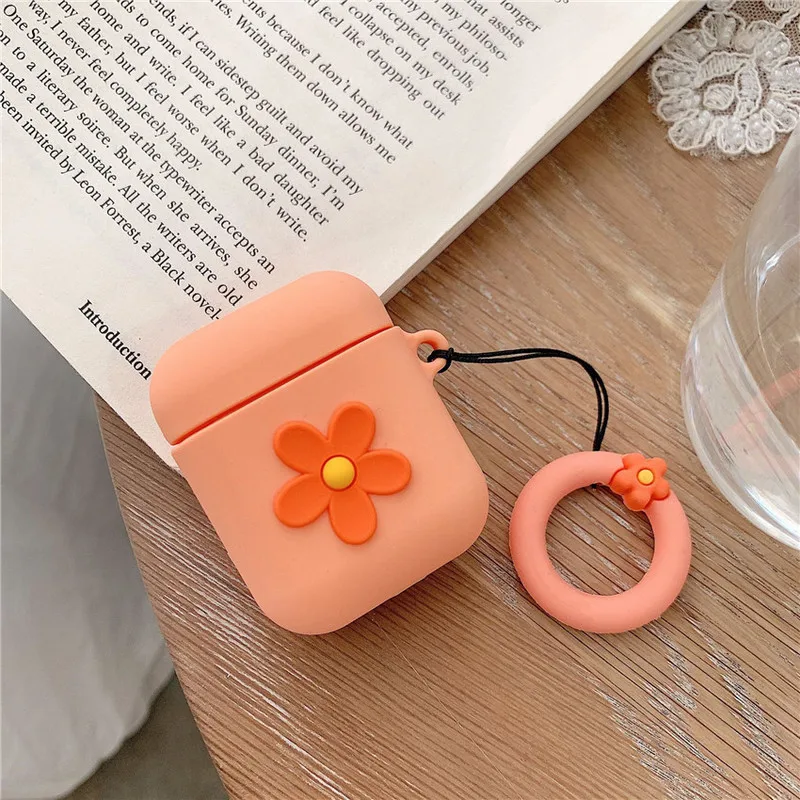 Милые цветы для apple airpods чехол беспроводной Bluetooth наушники Airpods с брелком apple airpods 2 Чехол - Цвет: Orange