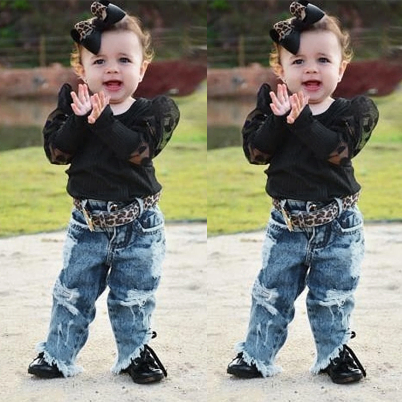 Denim pants Clothes Outfits 2pcs Fashion lovely Kids Baby Girls Toddler tops