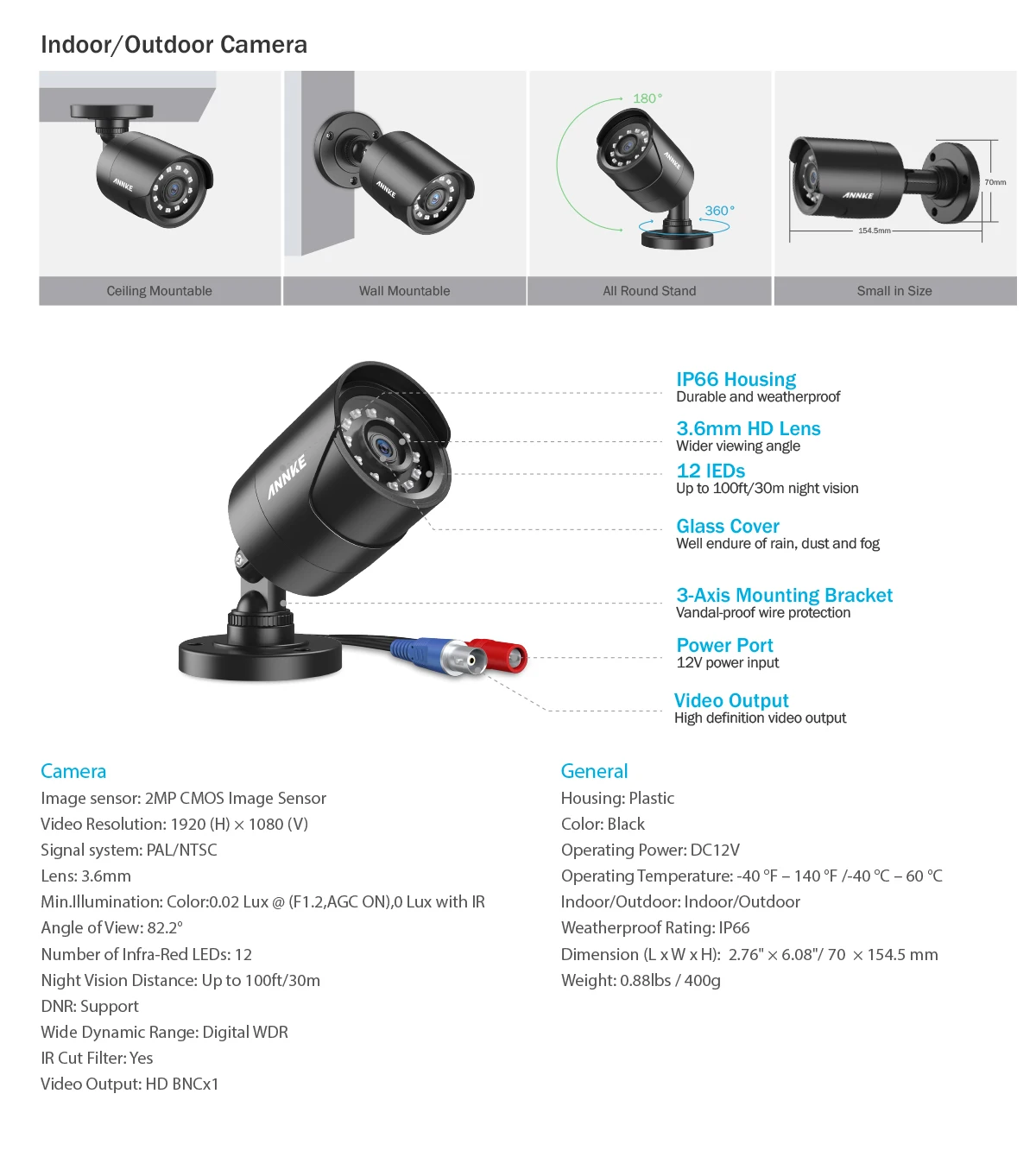ANNKE 4CH 1080P HD CCTV система 1080P DVR с 2MP уличная инфракрасная камера видеонаблюдения 4 канала домашний комплект видеонаблюдения оповещение по электронной почте