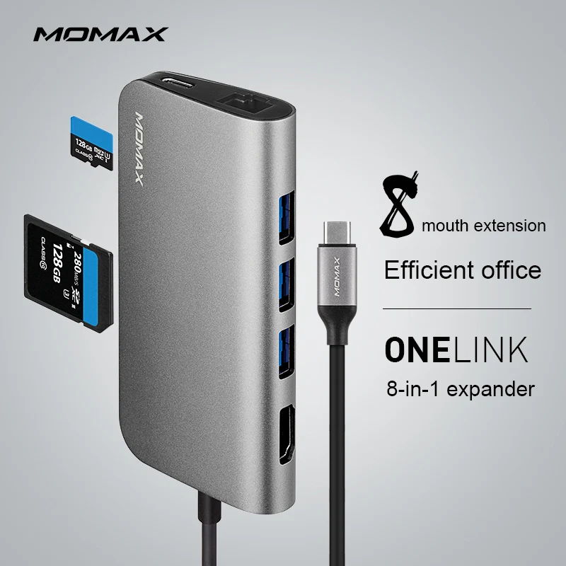 

MOMAX USB C multi-port converter 8 in 1 extension PD quick charge HDMI function SD/TF double groove Type-c equipment