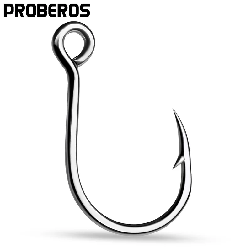 

PROBEROS 20pcs Single Fishing Hooks 6-4-2-1-1/0-2/0-3/0 Big Eye Fishhooks High Carbon Steel Barbed Sharp Hooks for Lure Pesca