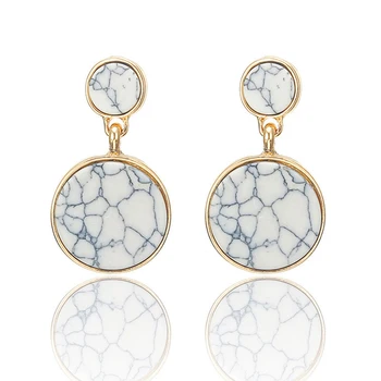 

Classic Simple Geometric Circular Natural Marble Stone Clip on Earrings Without Piercing for Women Brincos Jewelry Wholesale
