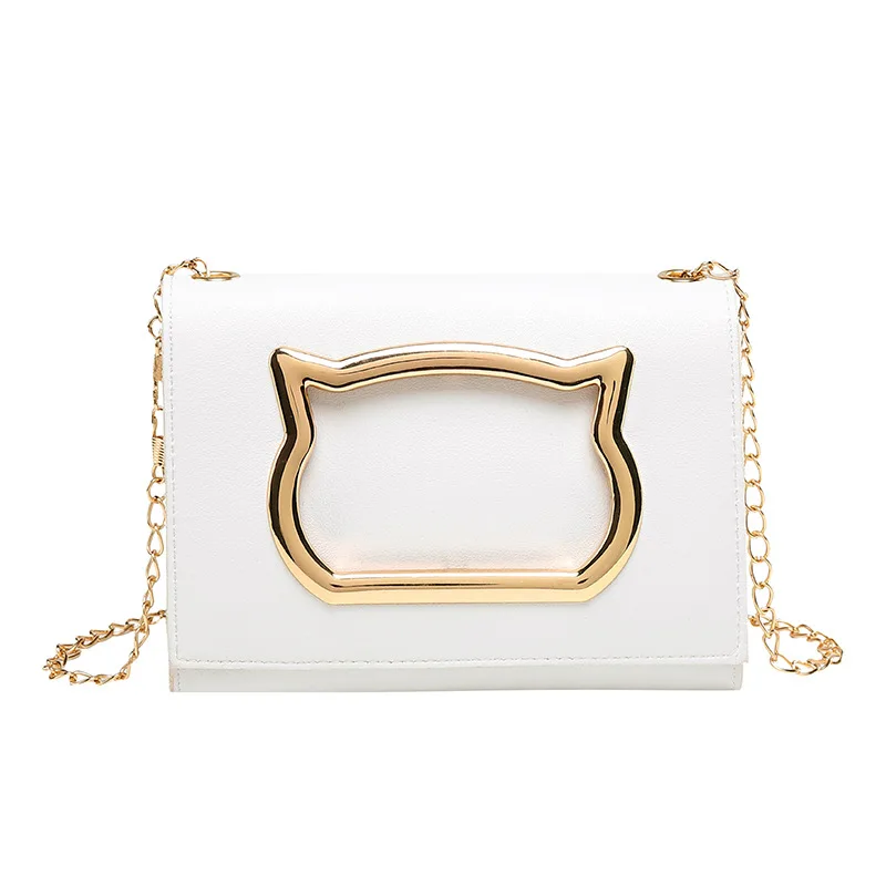 

2019 New Sweet Lady Cat Head Hardware Decorative Diagonal Package Fashion Lady Travel Portabl Shoulder Bag Cute Small Square Bag