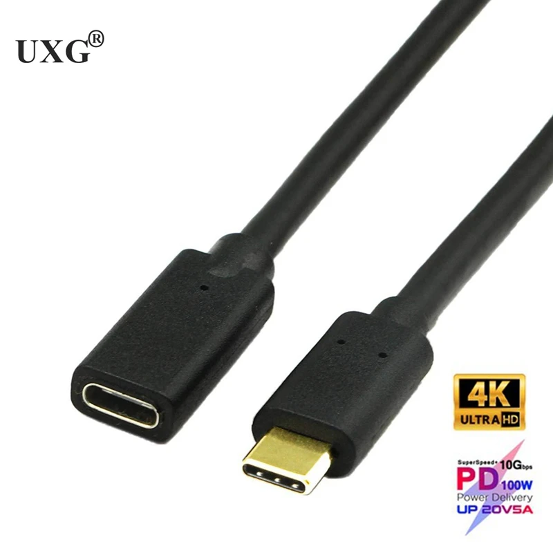 100W PD 5A Type C Male To Female Extension Cable 4K @60Hz USB-C USB3.1 Gen  2 10Gbps Extender Cord For VR Mac Pro Nintend Switch
