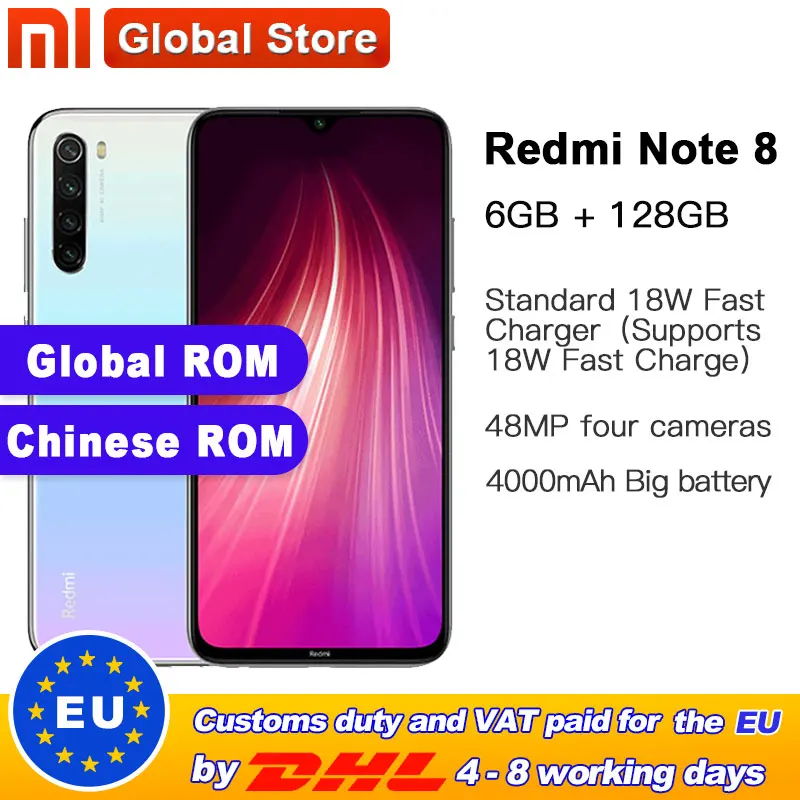 Xiaomi Redmi Note 8 с глобальной ПЗУ 128 ГБ 6 восьмиядерный смартфон Snapdragon 665 4000 мА/ч 48мп