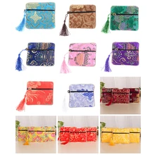 1PC  Silk Jewelry Chinese Coin Tassel Zipper Pouch Bags Wedding Party Gift Sundries Storage Home Storage Organizer Bag