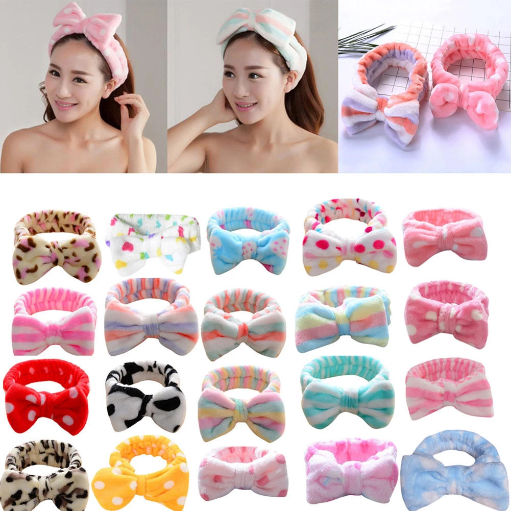 big hair clips Korean Fashion Dot Printed Plush Bow Headbands Wash Face soft Hairband Makeup Headwrap Turban Elastic Headband Hair Accessories black head scarf