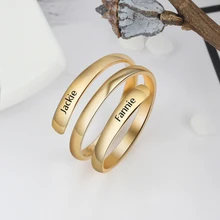 Personalized Spiral Twist Ring Engraved 2 Names Silver Gold Stainless Steel Custom Adjustable Rings Promise For Her BBF