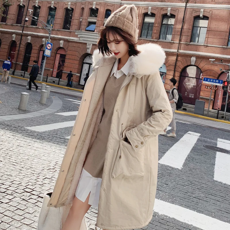 

Simple Solid Color Versatile Slim Fit Long Sleeve Hooded Cotton Coat Mid-length 2018 Winter