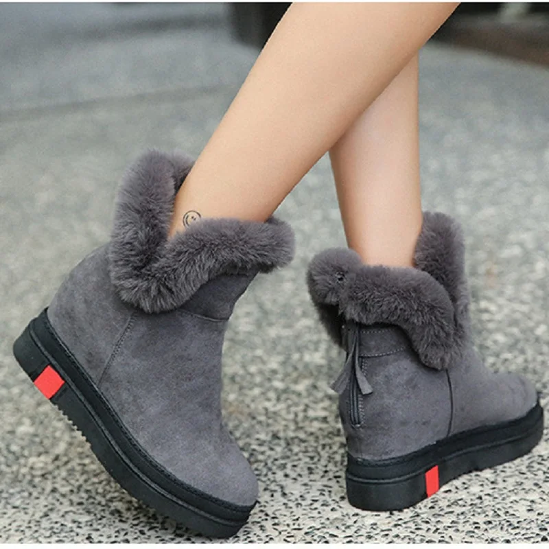 

SWYIVY Wedges Shoes Winter Genuine Leather Snow Boots Women Black Sneakers Platform 2019 Warm Fur Shoes Female Ankle Boots Warm